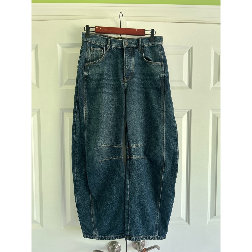 Free People We The Free Good Luck Barrel Jeans Mid Wash Denim Blue Size 25 - Picture 2 of 7